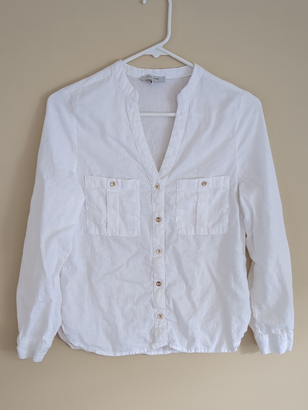 Small Love Tree Linen Blend White Shirt Top